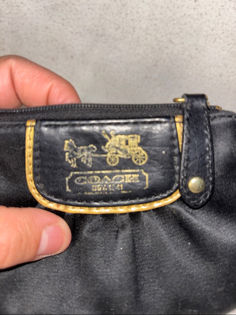 Coach Black Satin Coin Pouch with Gold Accents - Picture 3 of 7
